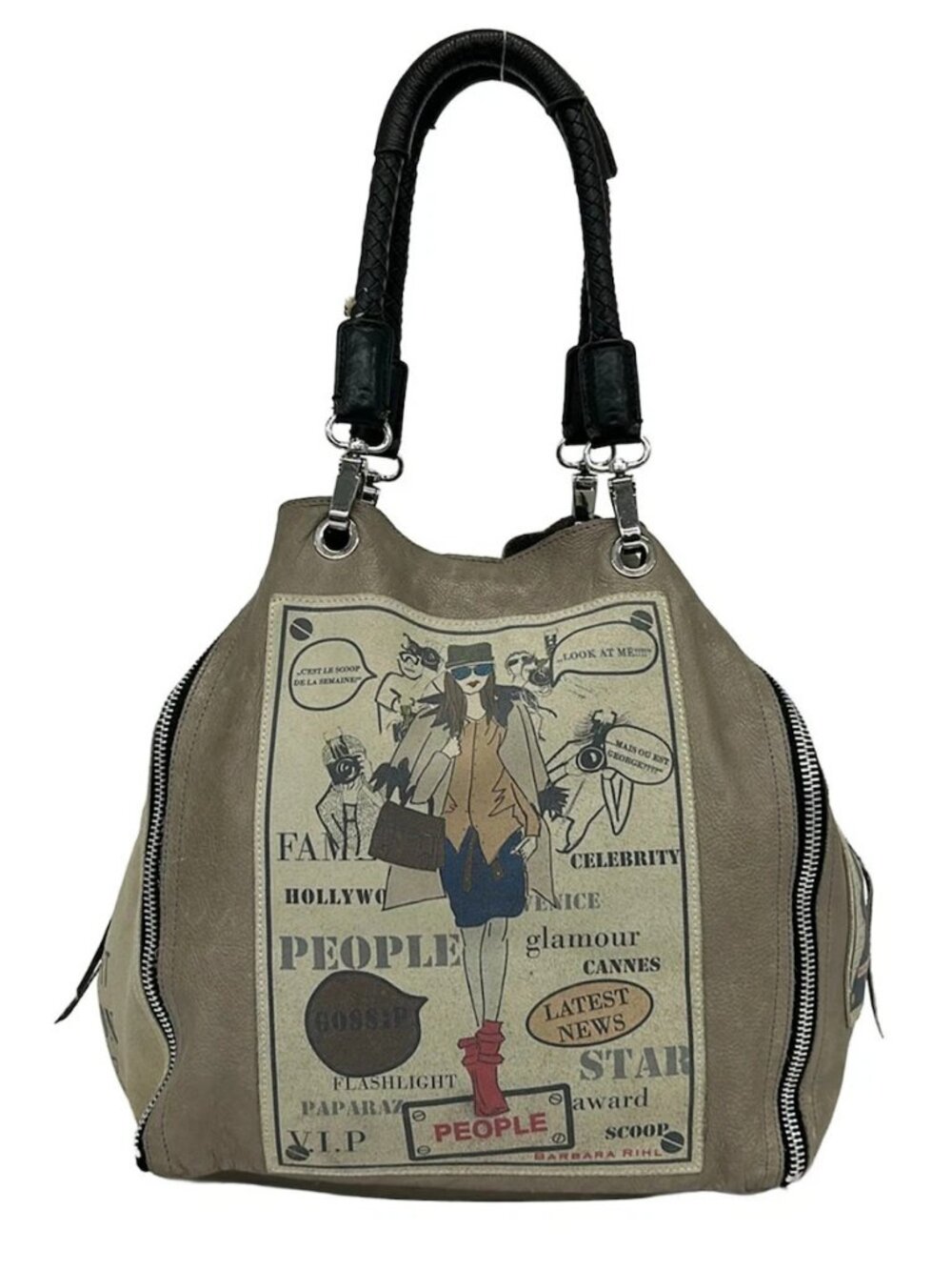 barbara rihl Beige Gray Black Multi Leather Hardware Tote Bag